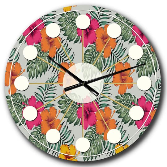 Designart 'Retro Tropical Leaves Iii Mid-Century Modern Wall Clock
